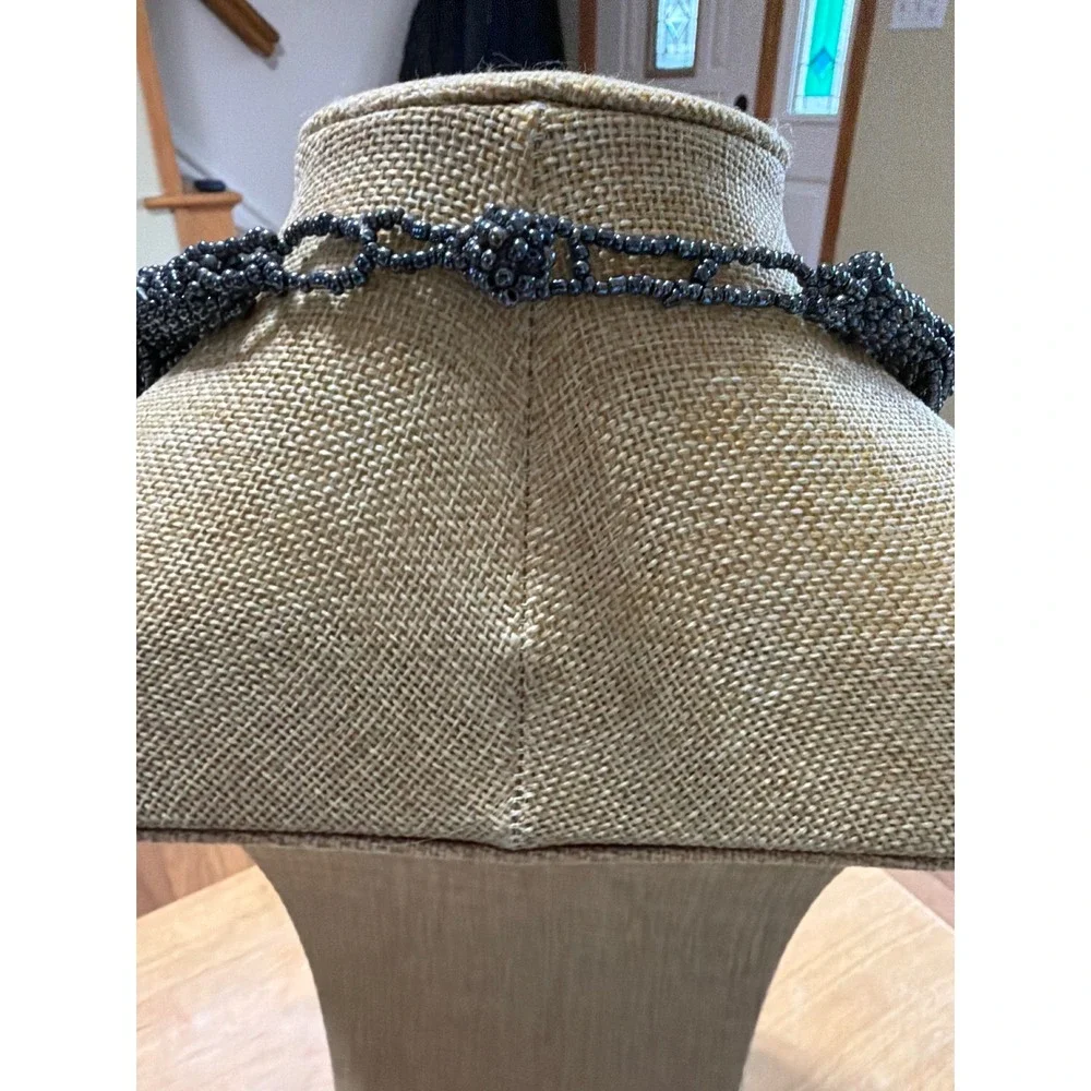 Gunmetal Grey Multi Strand Seed‎ Bead Statement Necklace Metallic Layered